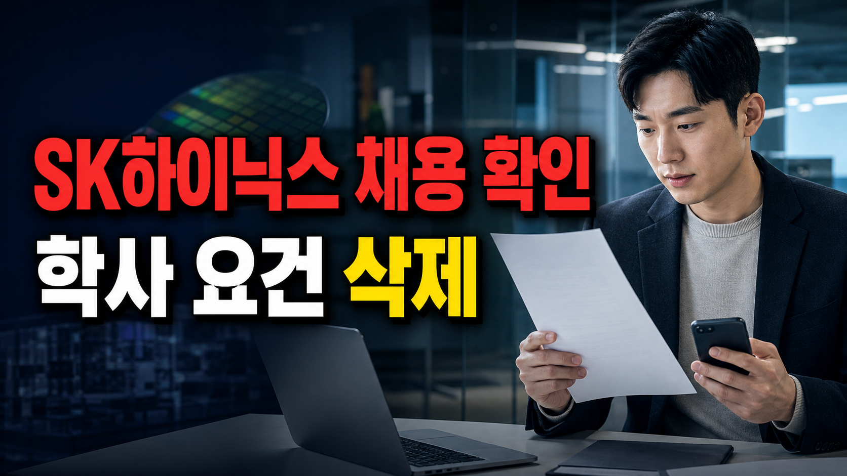 4년제 학사 요건 삭제된 SK하이닉스 채용, 전공보다 무엇을 보나 관련 핵심 정보를 상징적으로 보여주는 썸네일 이미지