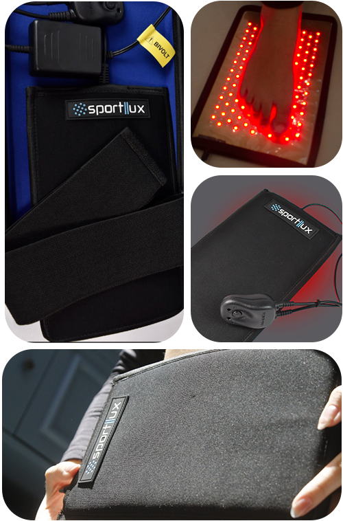 Grid de imagens de pessoas usando a manta de LED Sportllux Advanced Pro Adapt