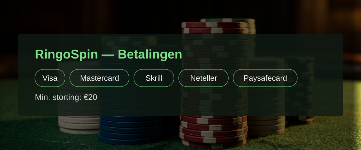 RingoSpin — Betalingen: Visa, Mastercard, Skrill, Neteller, Paysafecard