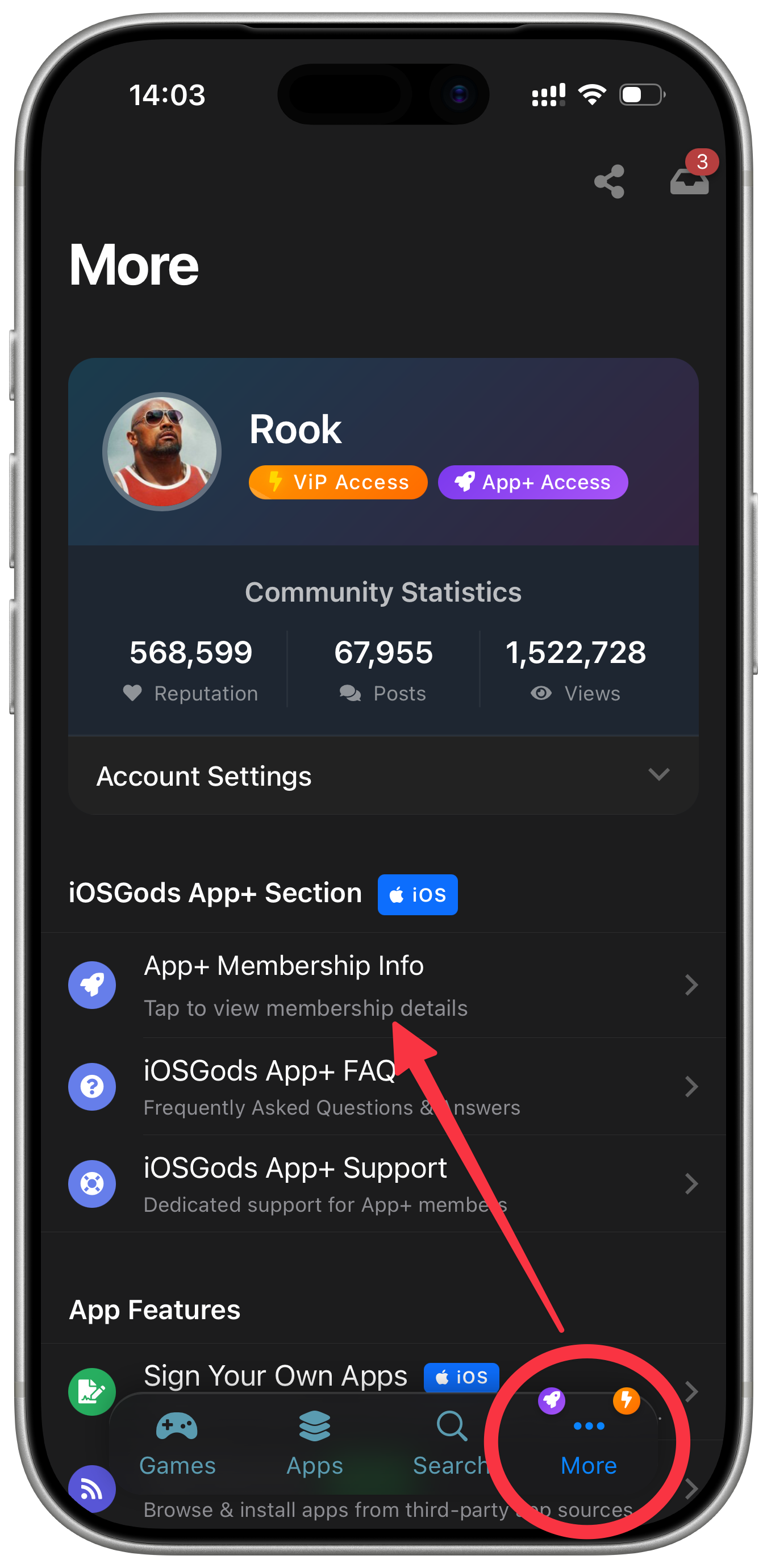 iOSGods App More Tab