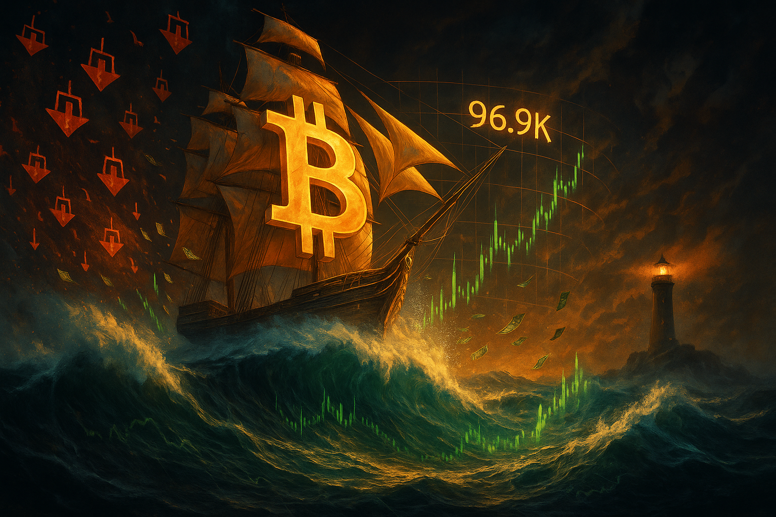 Visual representation of Bitcoin price surge and potential short squeeze liquidation in cryptocurrency markets
