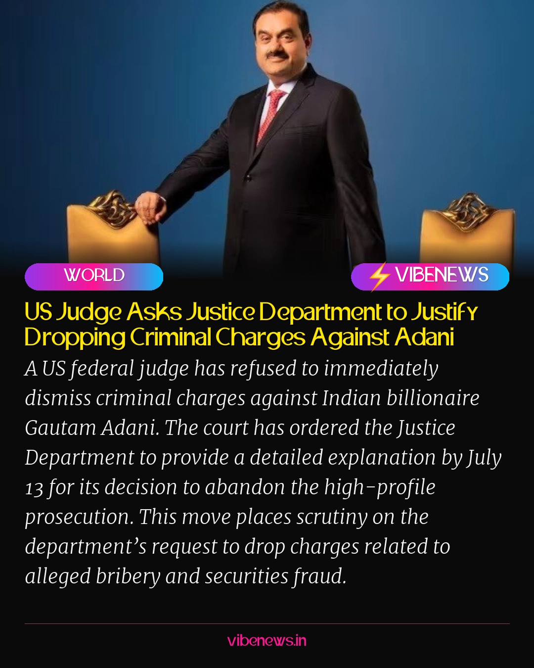 US Judge Asks Justice Department to Justify Dropping Criminal Charges Against Adani