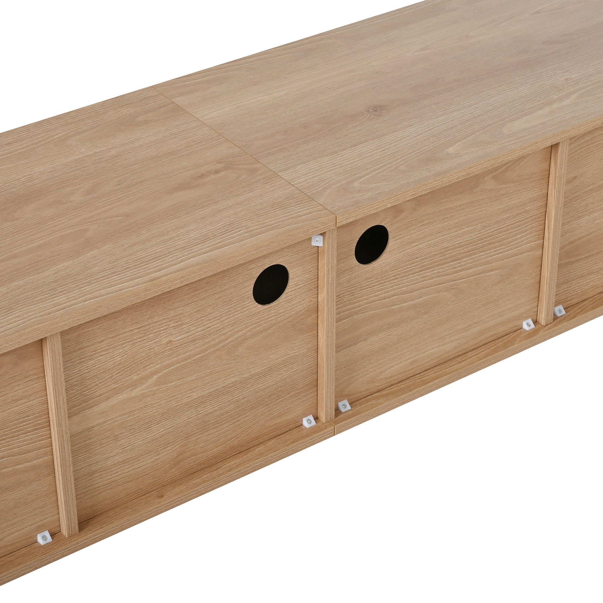 Meuble TV Chêne, Rangement, Design Moderne, Angles Arrondis, Façade Texturée, Structure Robuste - 180x38x47cm - Salon 4