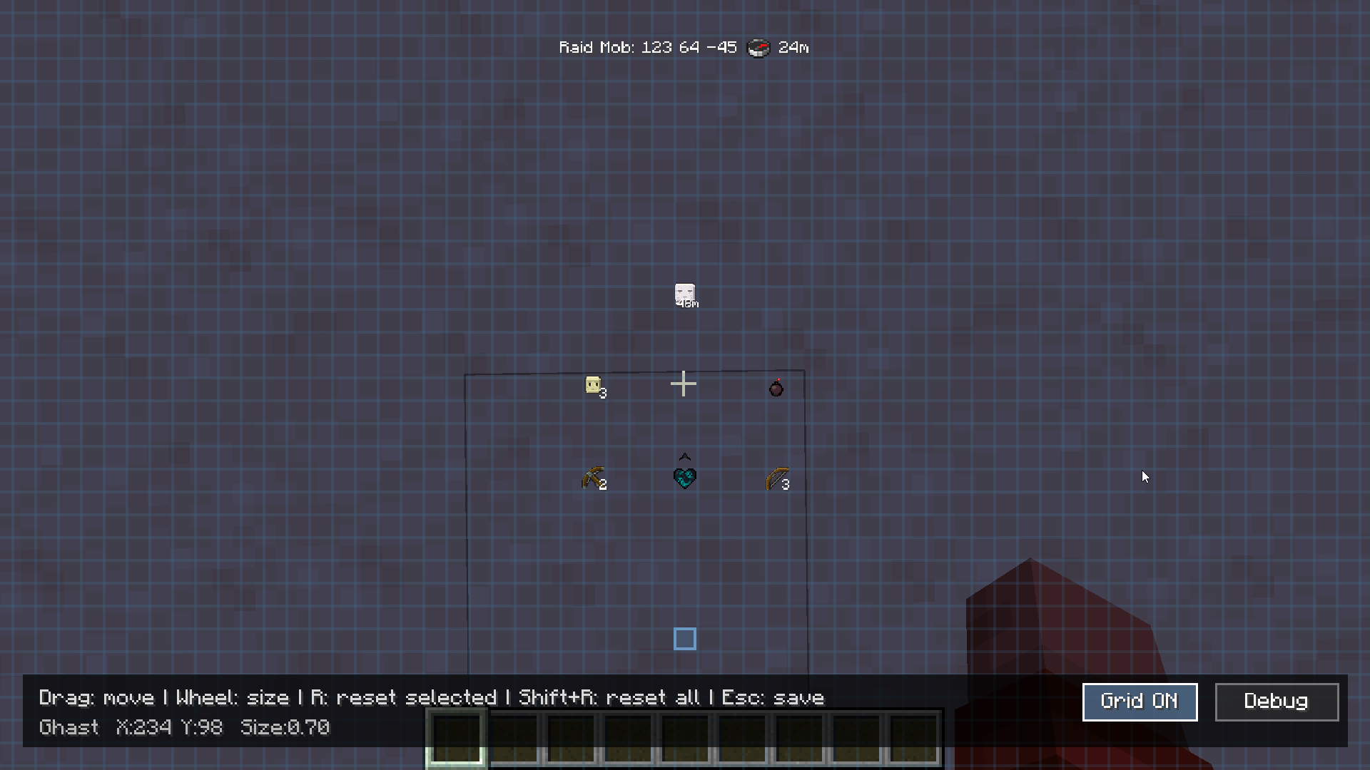 In-game HUD editor showing movable warning icons, alignment grid and editor controls