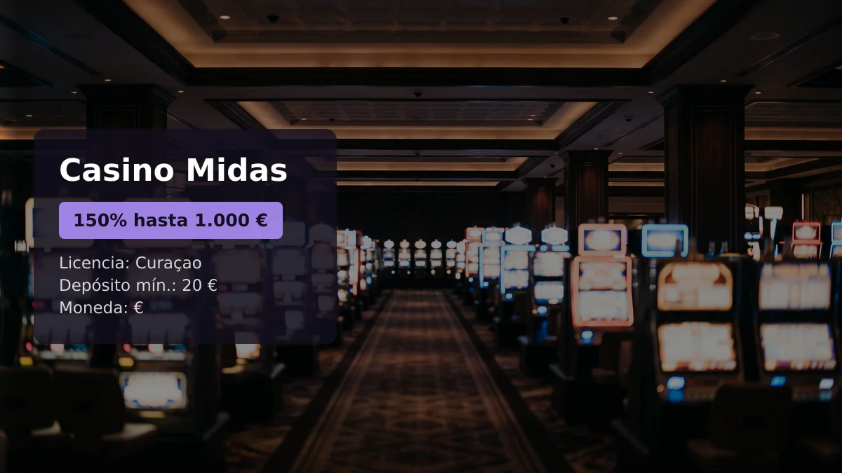 Casino Midas — bono de bienvenida 150% hasta 1.000 € + 100 FS, pagos: Visa, Mastercard, Skrill, Neteller, Apple Pay