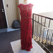 Deep Crimson Lace Evening Gown