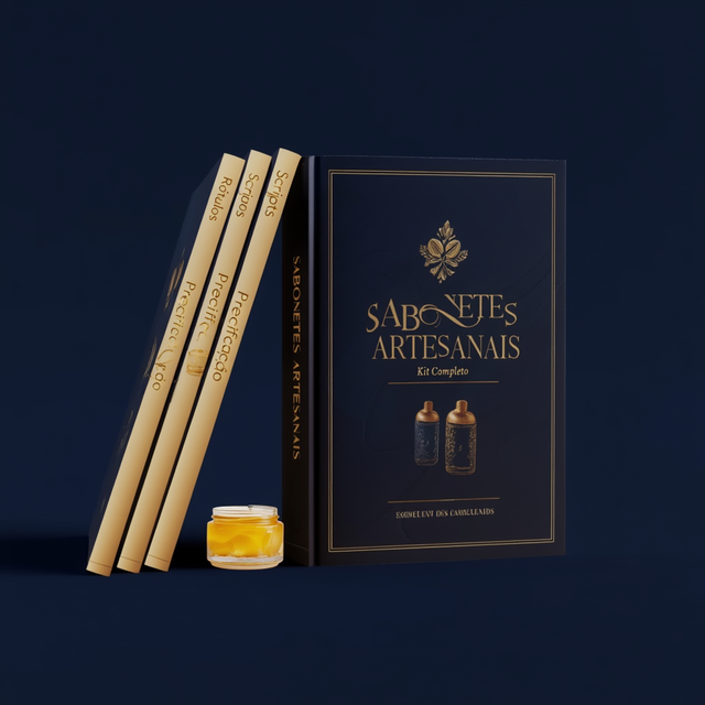4 e-books bônus empilhados com design premium em azul e dourado