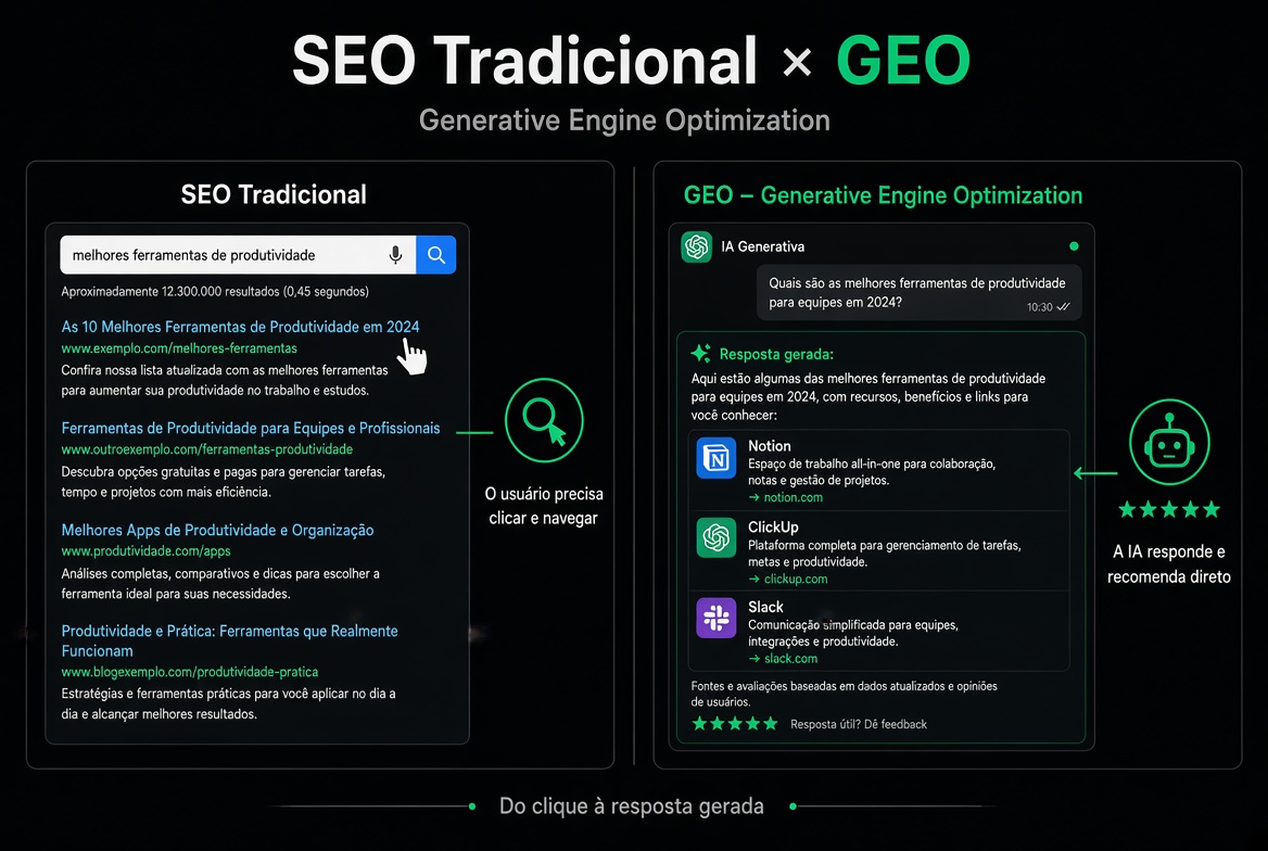 Tabela comparativa SEO vs GEO