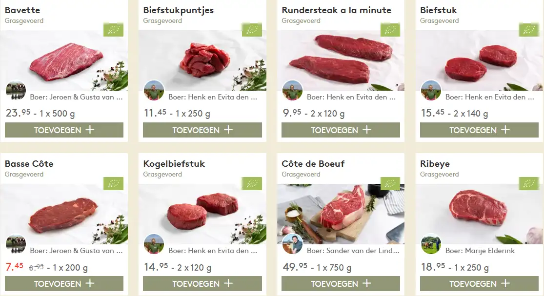 Soorten vlees van de koe - rundvlees assortiment - Vleeskopenbijdeboer.nl