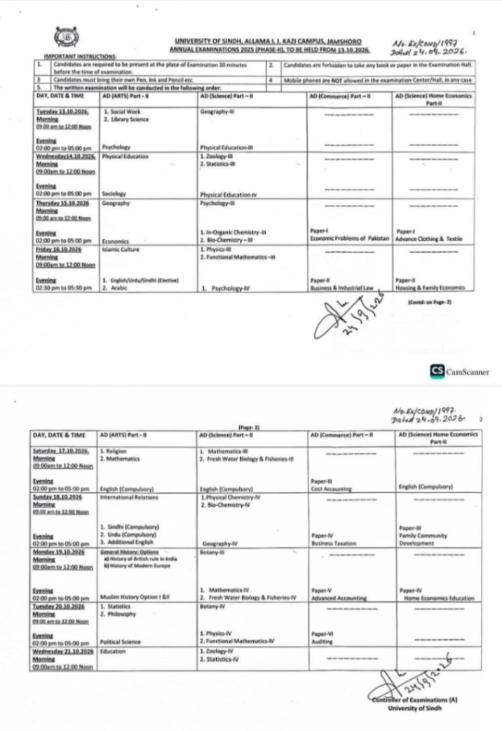 Time Table Annual Examination, 2025 .