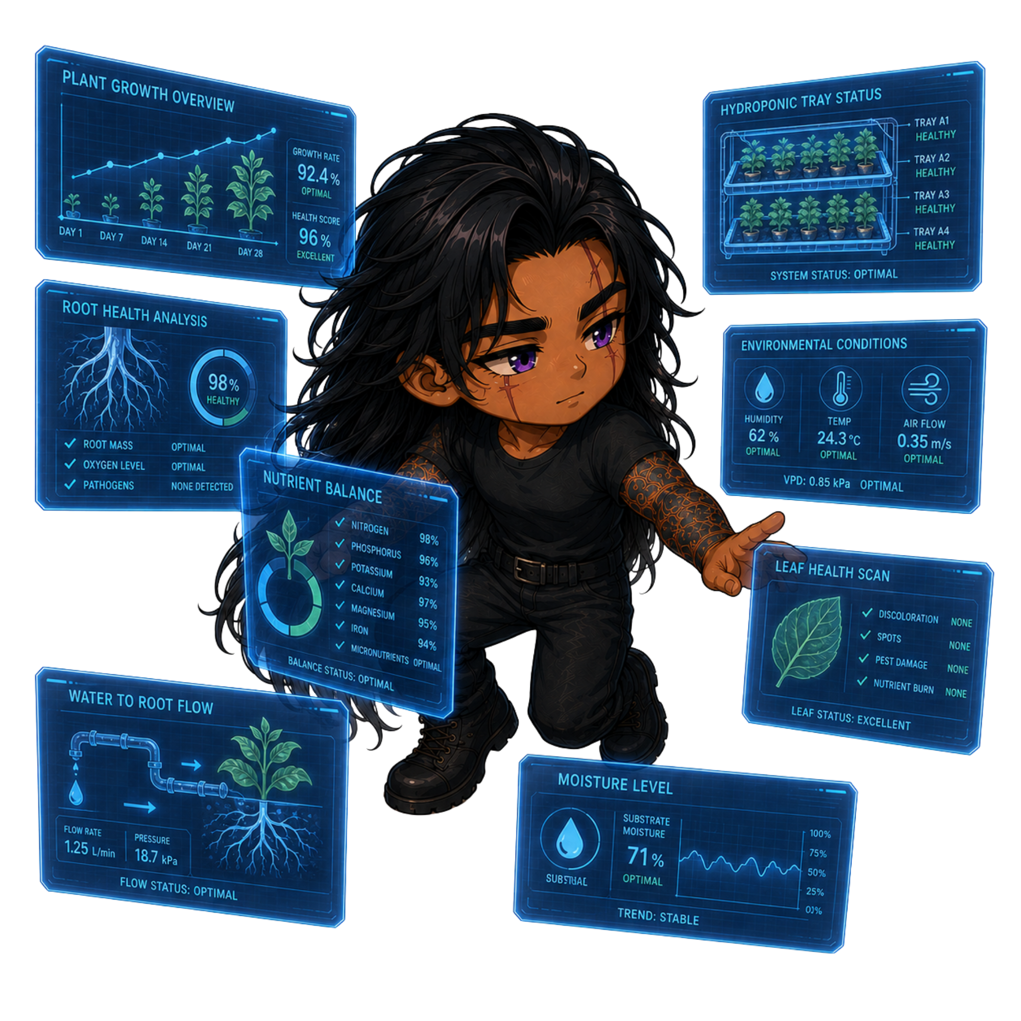 Mizu checking holoscreens