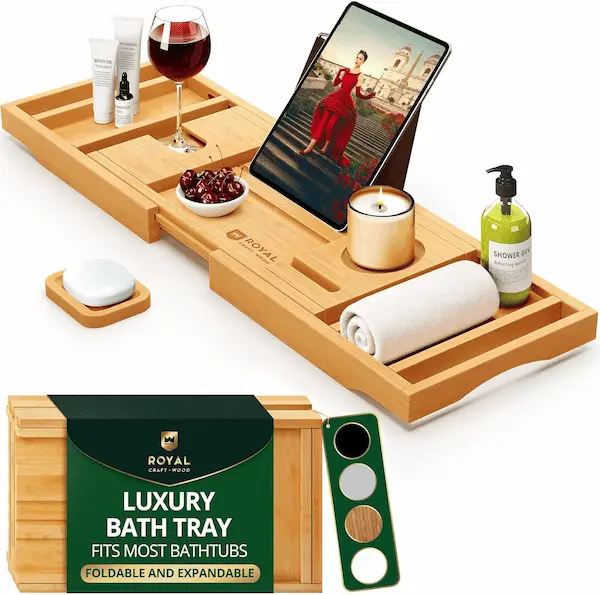 Luxury Bamboo Foldable Bathtub Tray Caddy