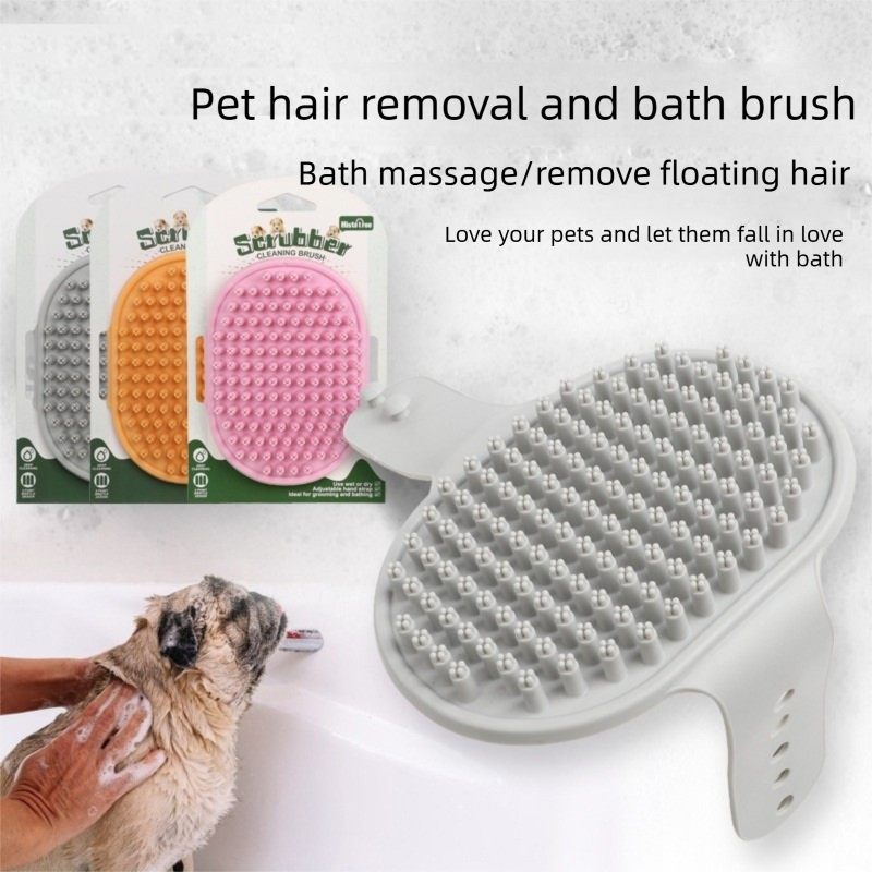 Pink Pet Bath Massage Brush Soft TPR Grooming Brush for Dogs and Cats Adjustable Hand Strap Deshedding Scrubber