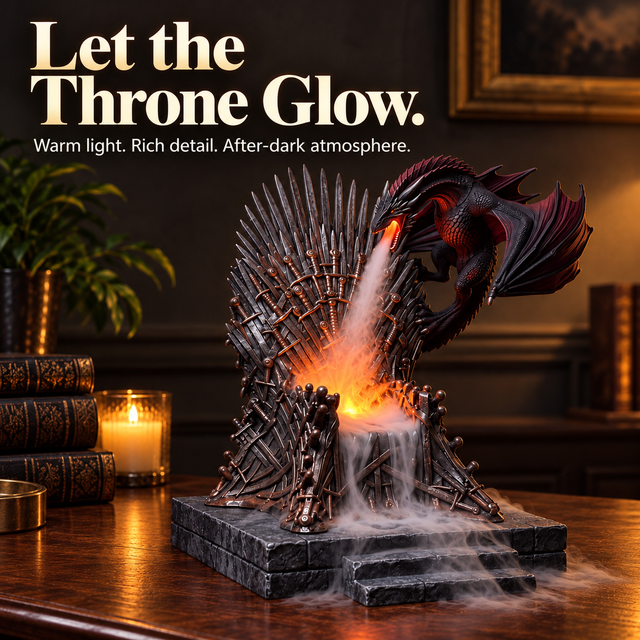 Dragon throne glowing with warm ember-like light and flowing mist