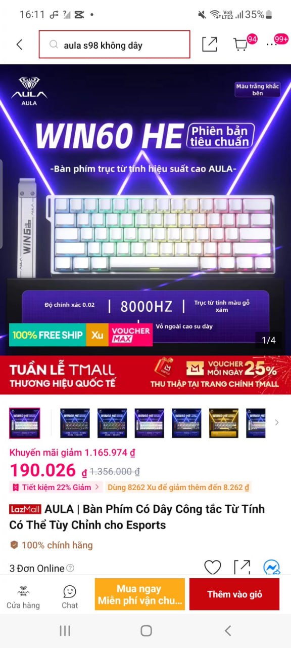 Bàn phím có dây AULA | WIN60 với công tắc trục từ tính - Bàn phím chơi game RT hiệu năng cao có thể tùy chỉnh