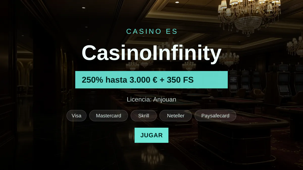 CasinoInfinity &mdash; bono de bienvenida 250% hasta 3.000 &euro; + 350 FS, pagos: Visa, Mastercard, Skrill, Neteller, Paysafecard