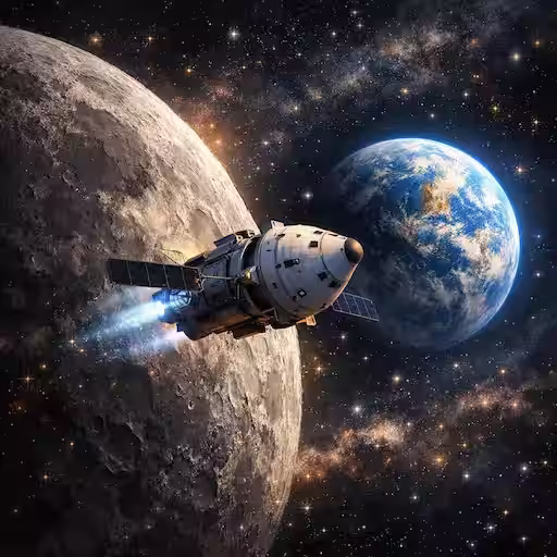 Representación artística de los astronautas pasando por detrás de la Luna