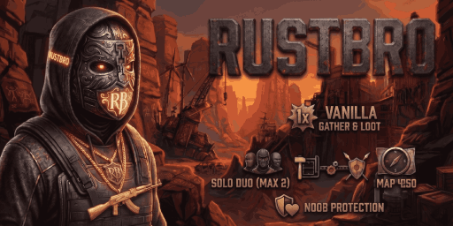 Баннер сервера RUSTBRO 1.5x VANILLA | SOLO/DUO | Active Admins