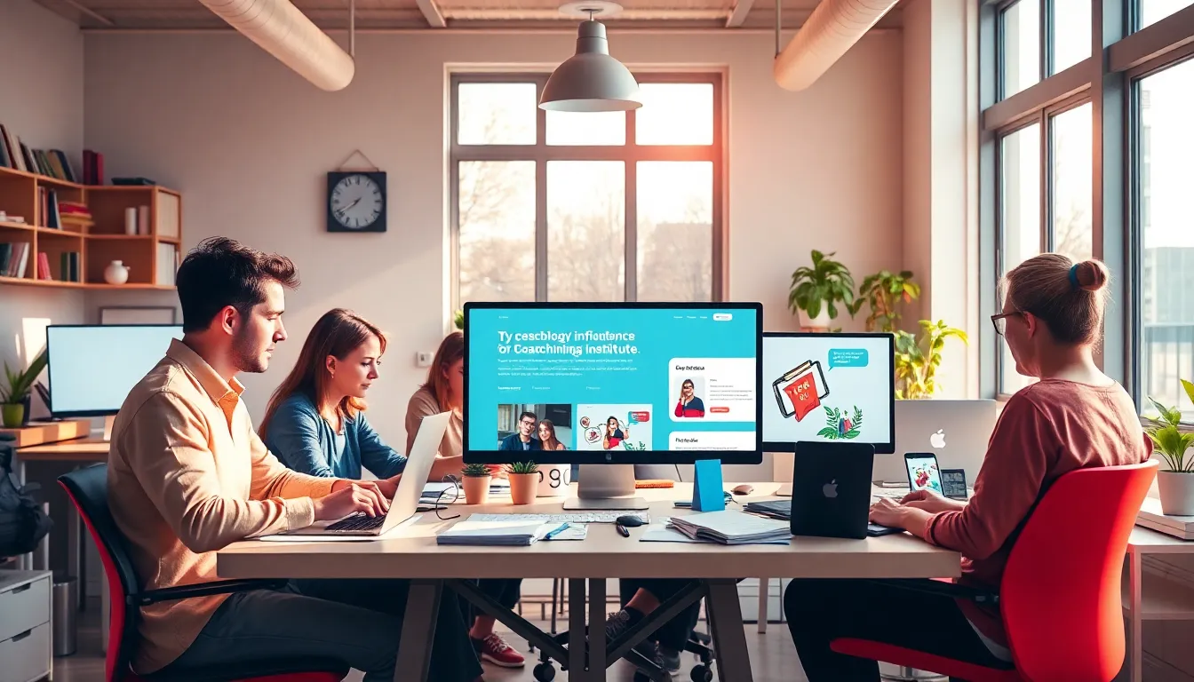 Creative team designing a coaching institute website, emphasizing Website Design for Coaching Institutes India.