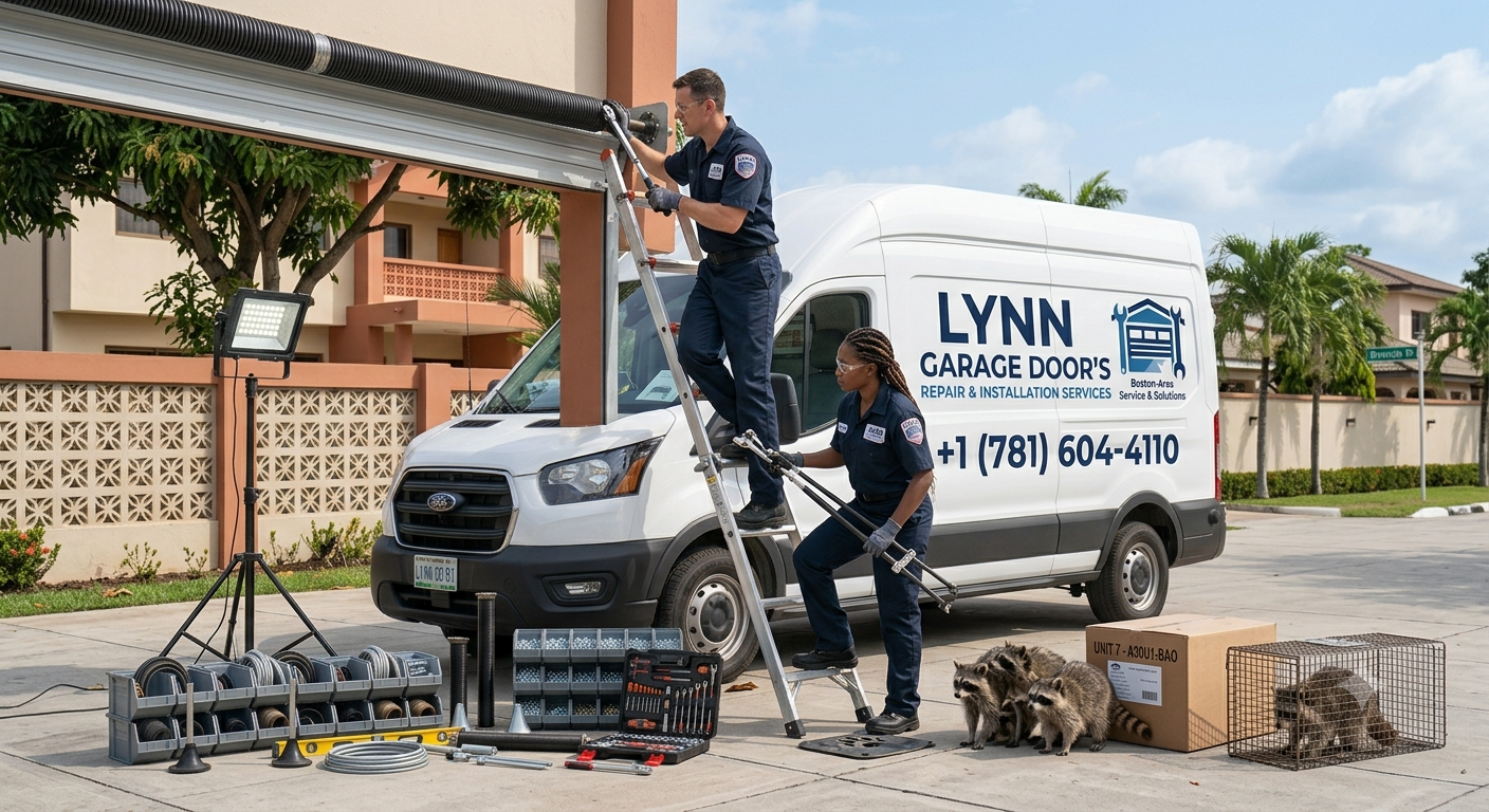 Garage door repair technician at work in Lynn, MA