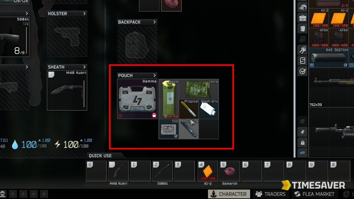 Tarkov secure container in the inventory holding Found-in-Raid items