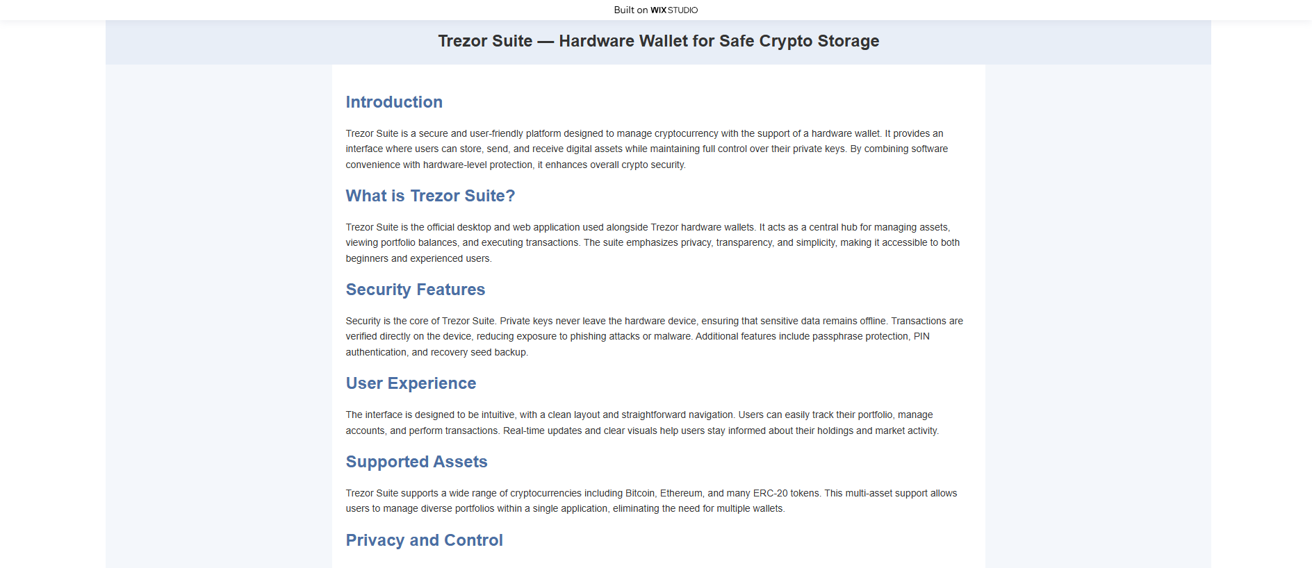 Stored capture of homepage-trezo.wixstudio.com