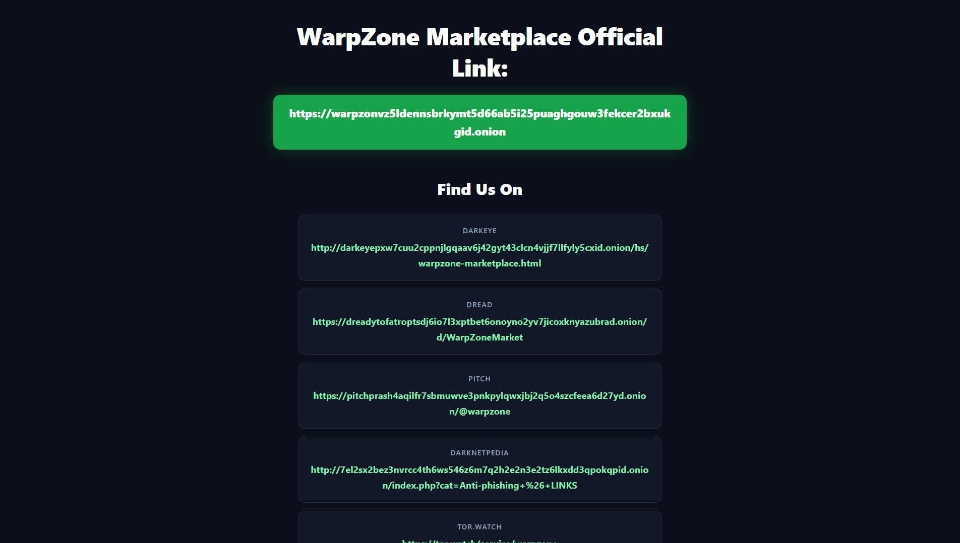 Stored capture of warpzonemarketlink.org
