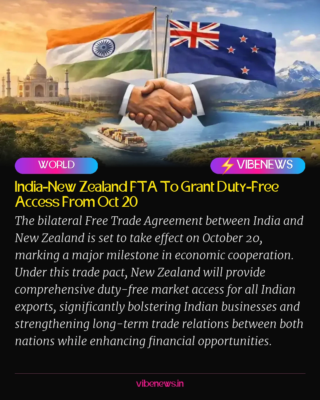 India-New Zealand FTA To Grant Duty-Free Access From Oct 20