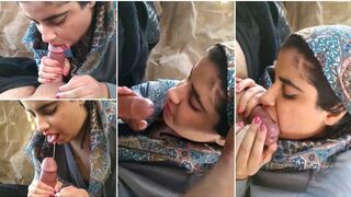 Beautiful Afghan girl Noor jerking off and sucking bf’s thick dick