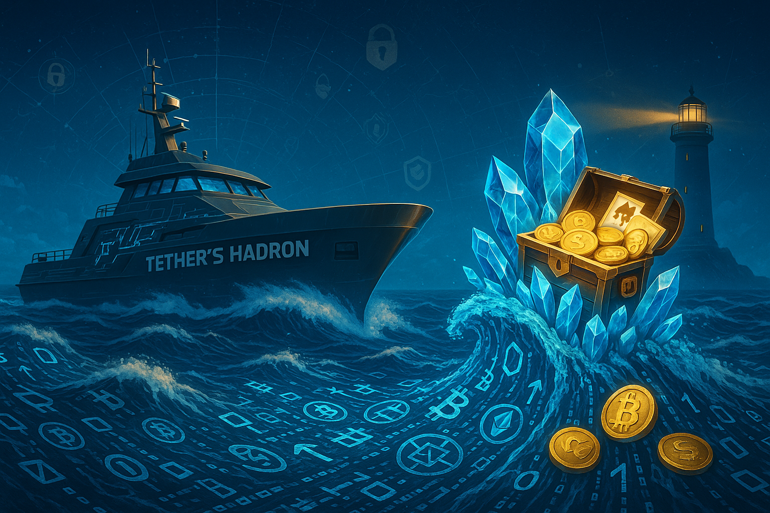 Illustration of Tether's Hadron integrating Crystal Intelligence for enhanced RWA compliance in tokenized assets