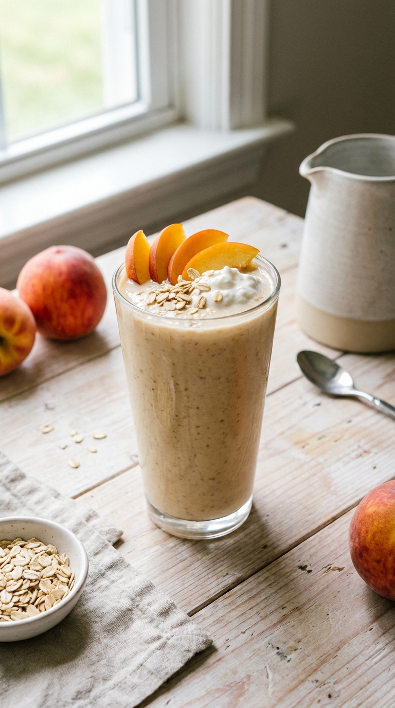 Peaches and Cream Oatmeal Smoothie — Comforting and Fiber-Rich