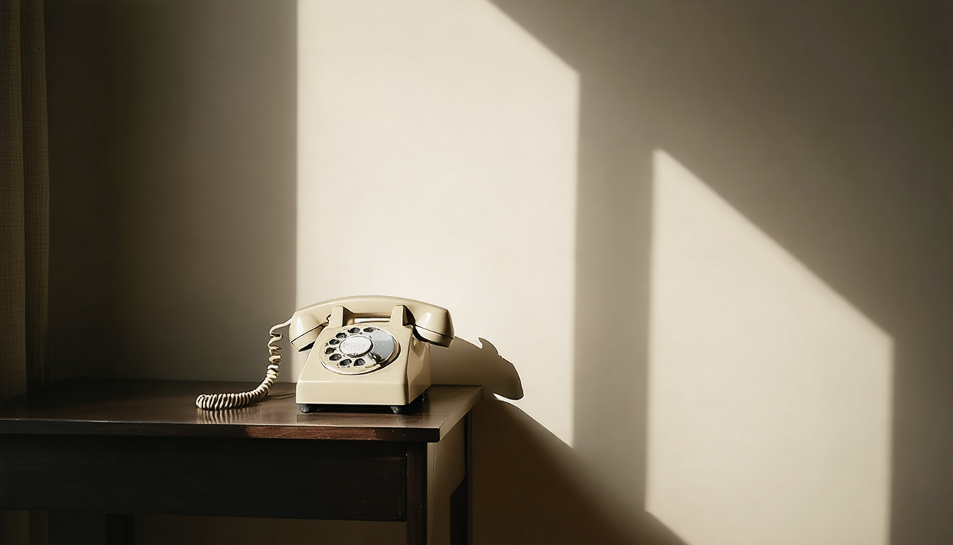 A hallway telephone that no longer needs to stay in the hallway, quietly obsolete in its moral function.