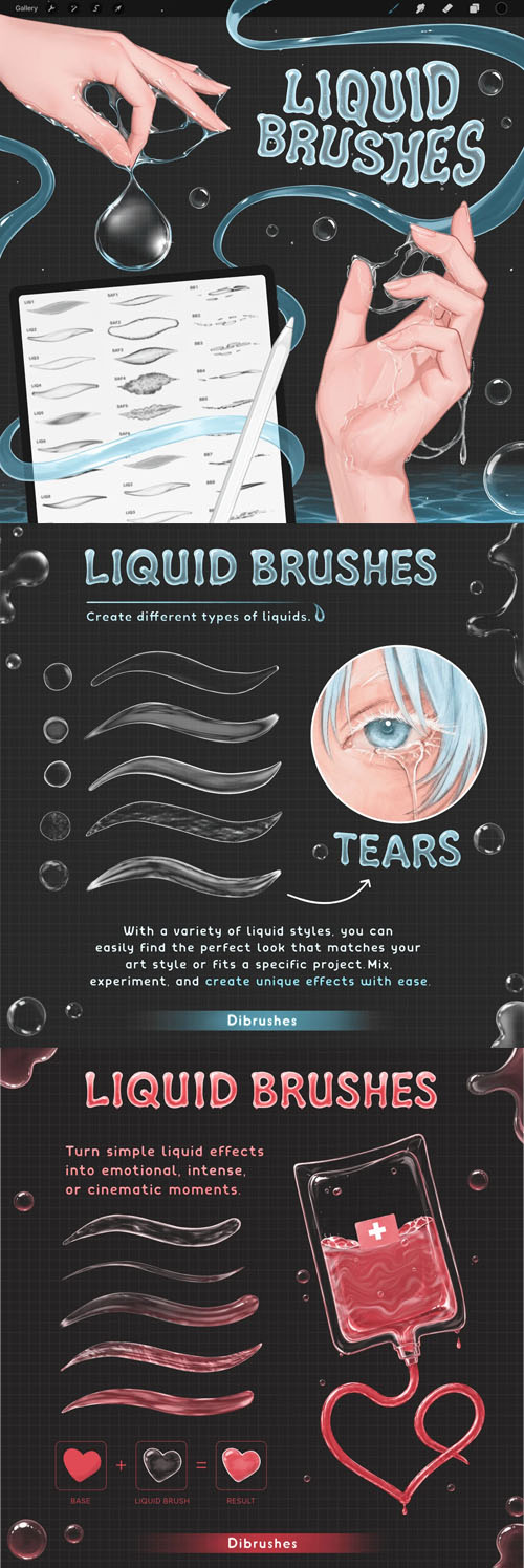 White Liquid Brushes for Procreate