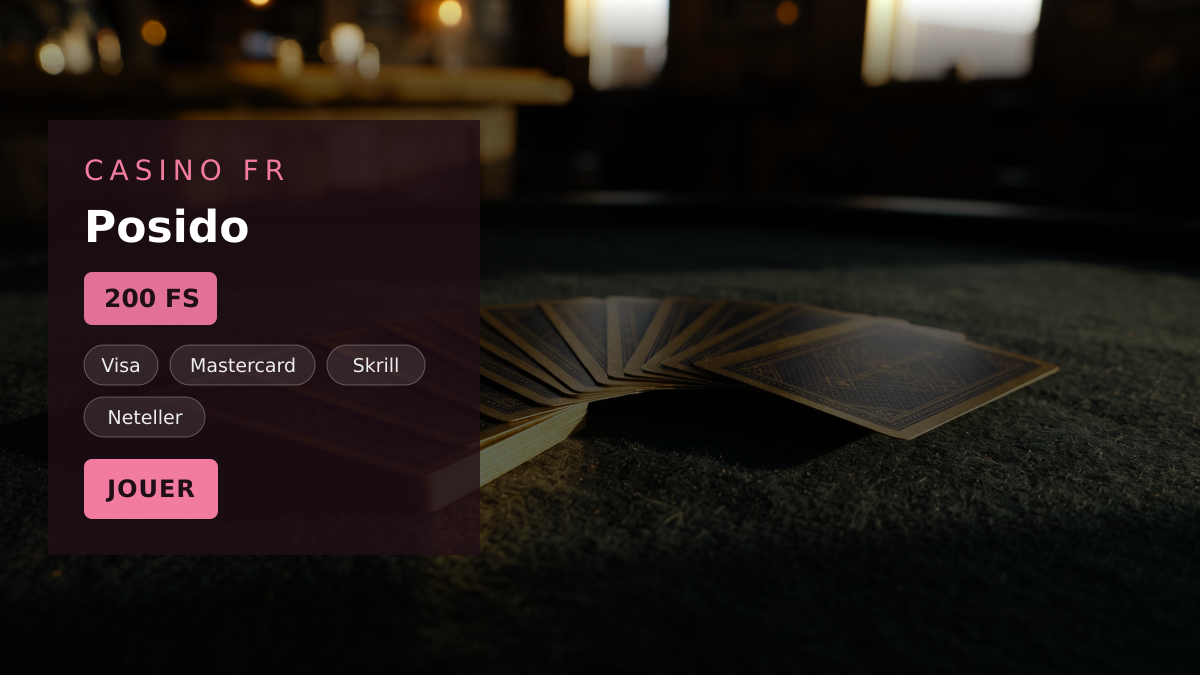 Posido casino — bonus de bienvenue 100 % jusqu'à 500 € + 200 FS, paiements: Visa, Mastercard, Skrill, Neteller, Paysafecard