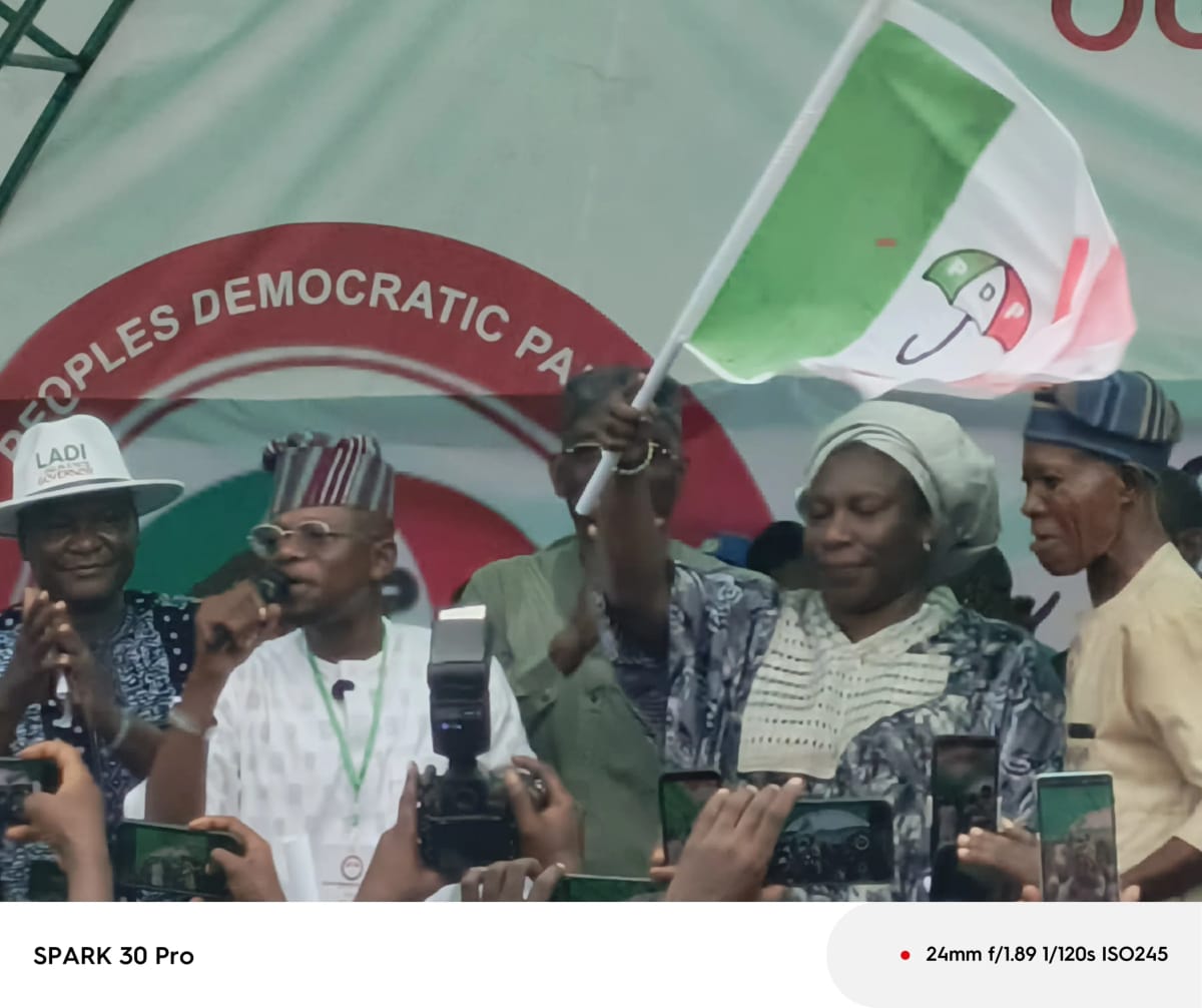 Iyabo Obasanjo and Ladi Adebutu, the PDP governorship candidate, at the event in Abeokuta