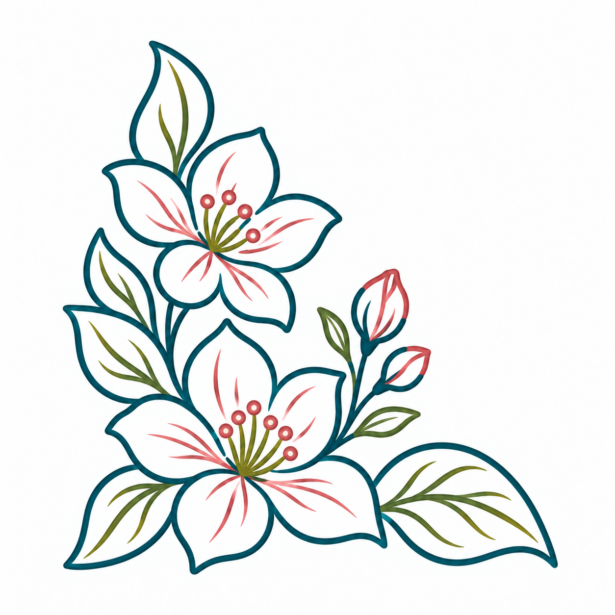Botanical Tote Corner outline preview for PDF or EMB transfer