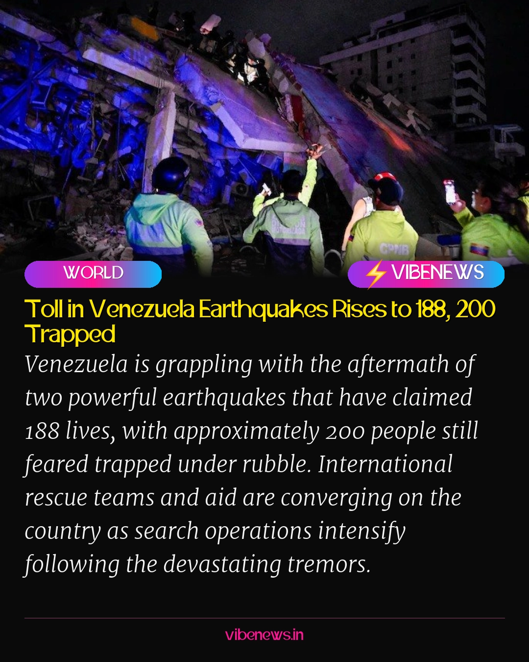 Toll in Venezuela Earthquakes Rises to 188, 200 Trapped