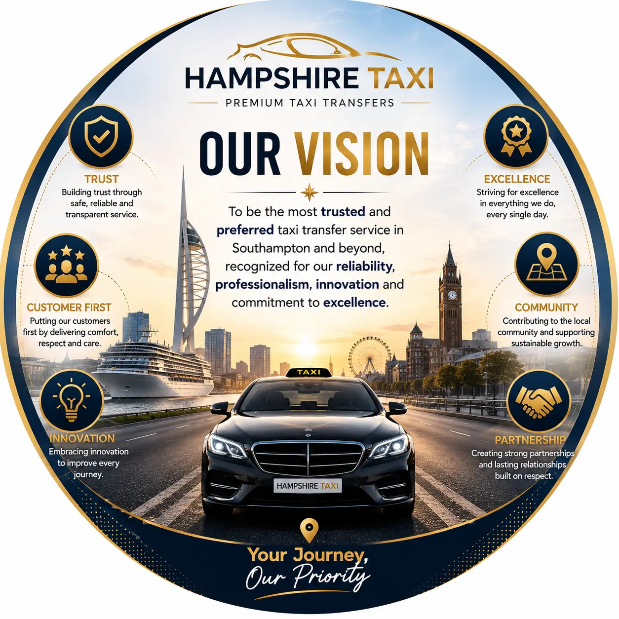 To become the United Kingdom's most trusted premium transfer platform. — Hampshire Taxi Southampton chauffeur, airport & cruise transfer service