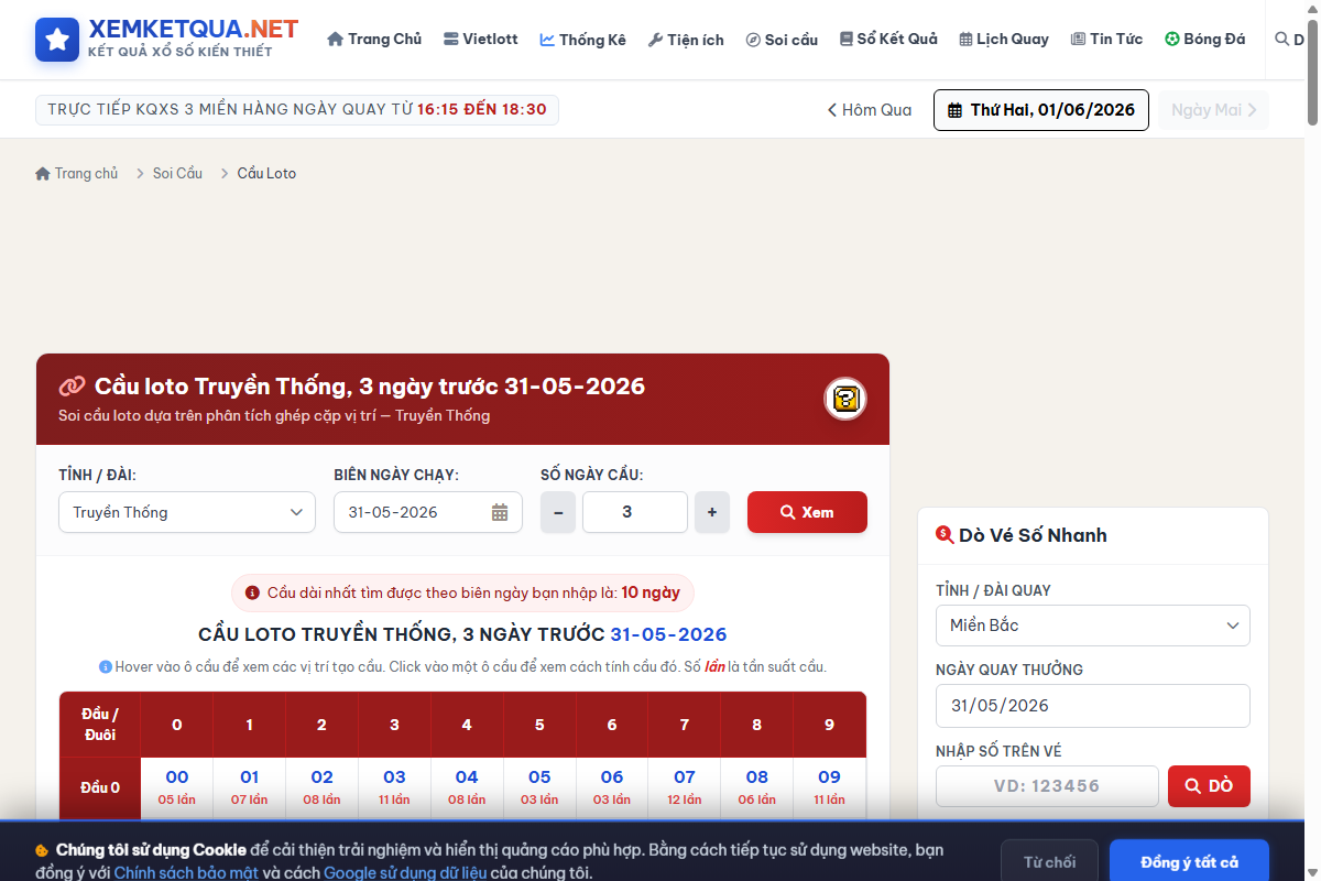 Hướng dẫn cách xem và sử dụng Soi cầu loto chạy nhiều ngày trên Xemketqua.net