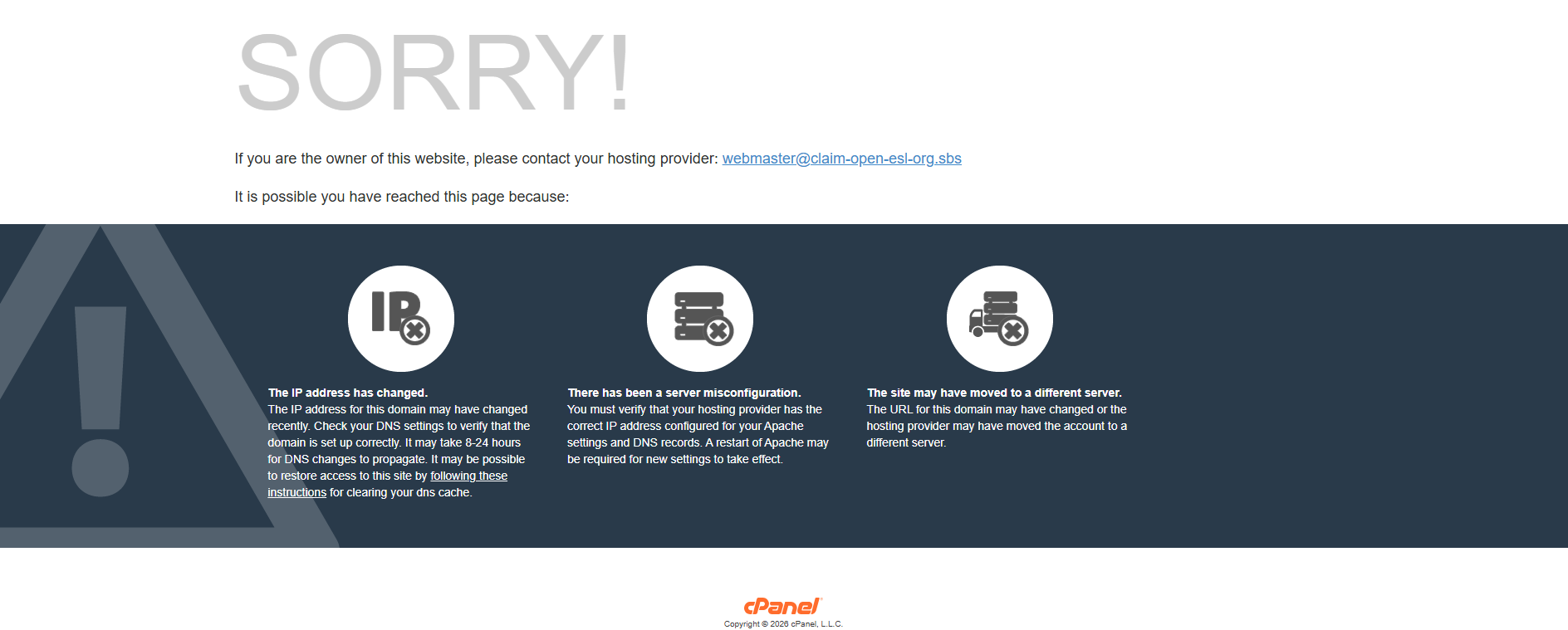 Forensic screenshot of claim-open-esl-org.sbs showing the phishing page layout