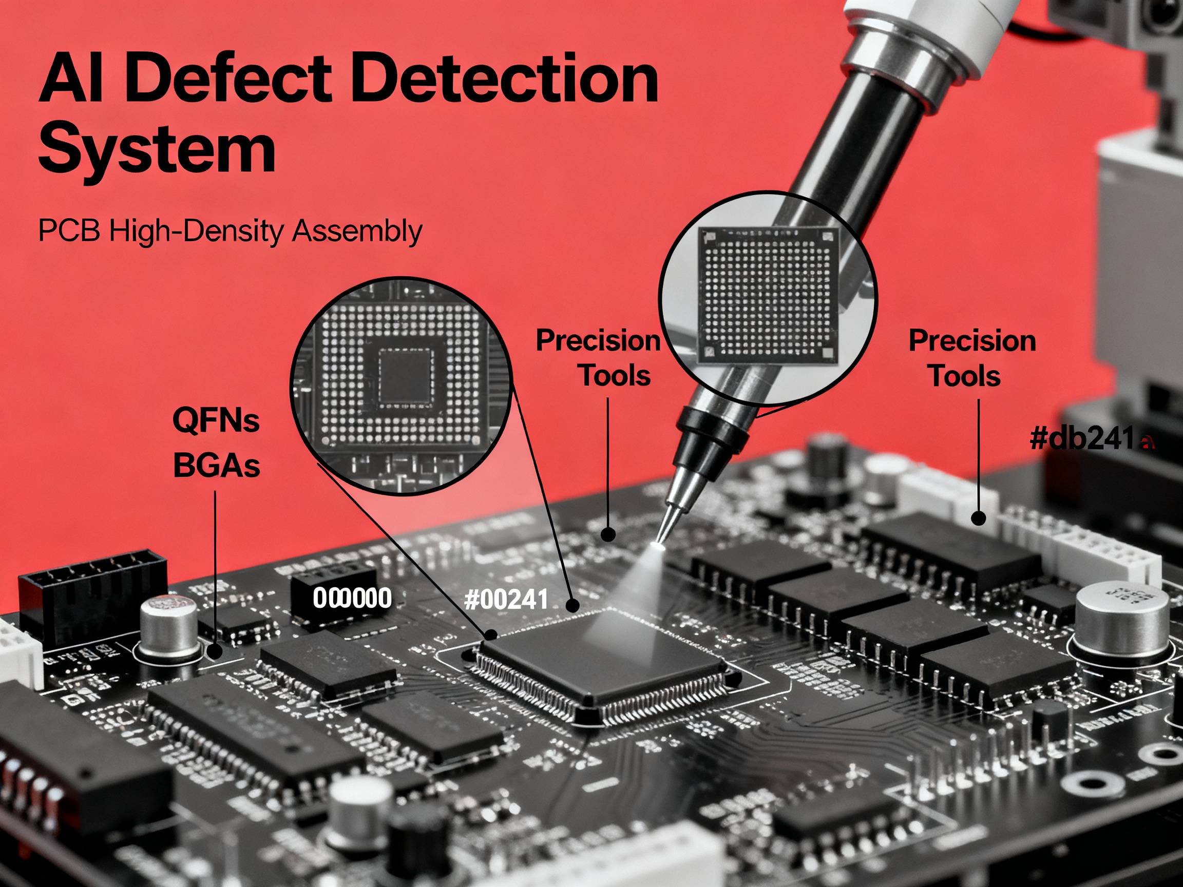 AI defect detection PCB high density assemblies QFNs BGAs.
