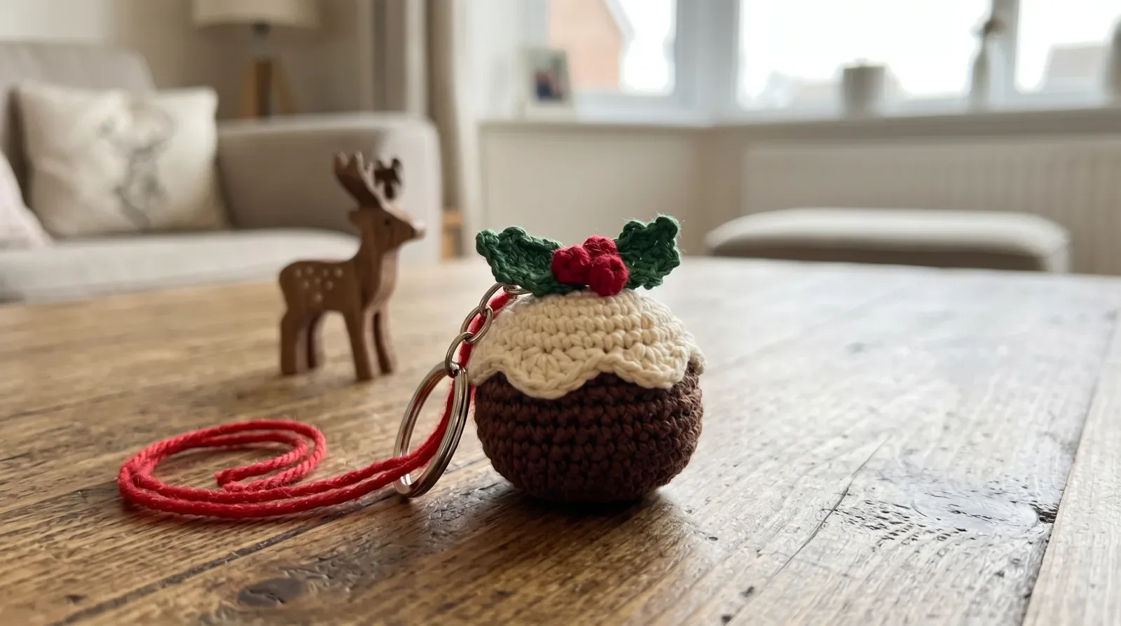 Mini Christmas Pudding Crochet Charm finished crochet project