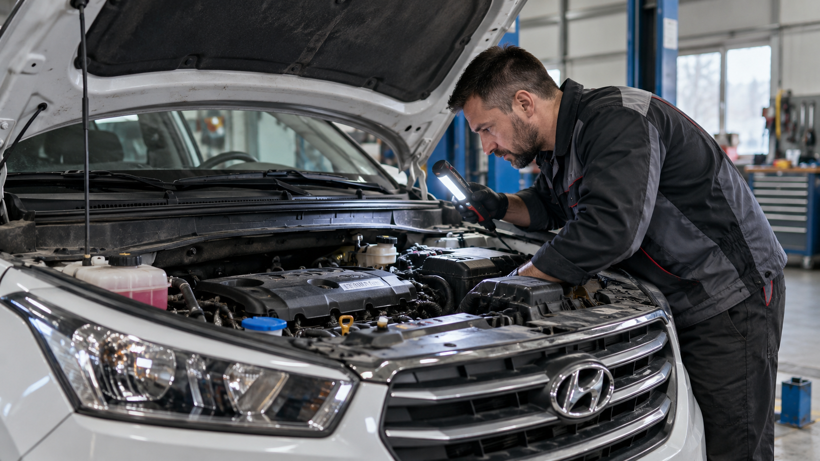 Проверка двигателя Hyundai Creta на стуки и посторонние шумы в автосервисе