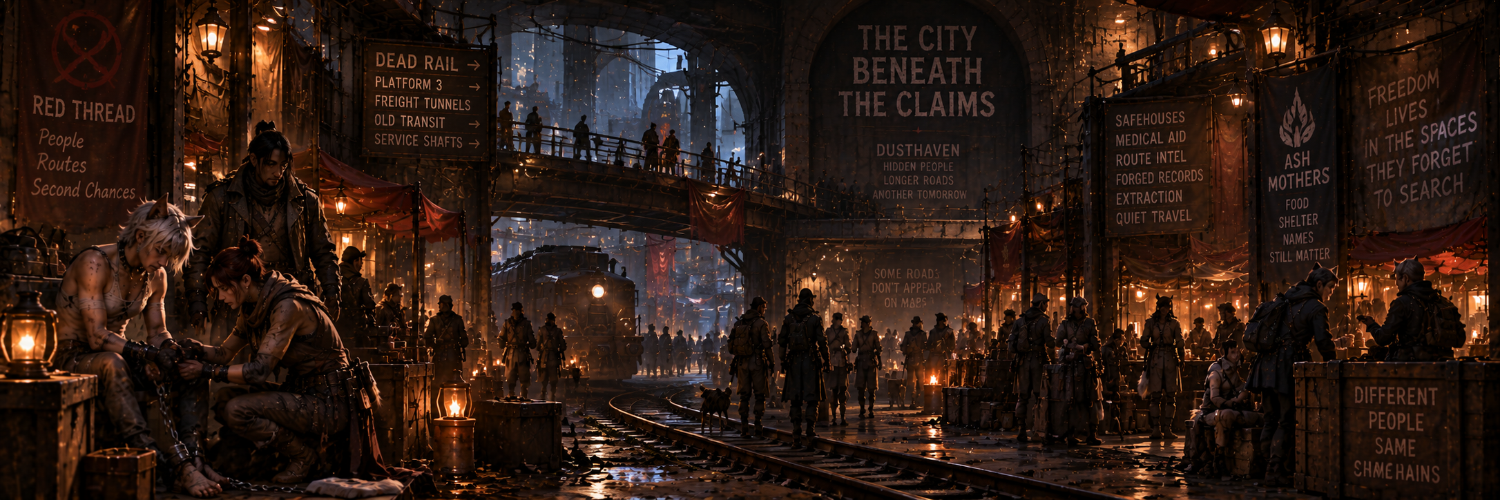 Dusthaven underground routes beneath Dead Rail with fugitives, smugglers and resistance contacts