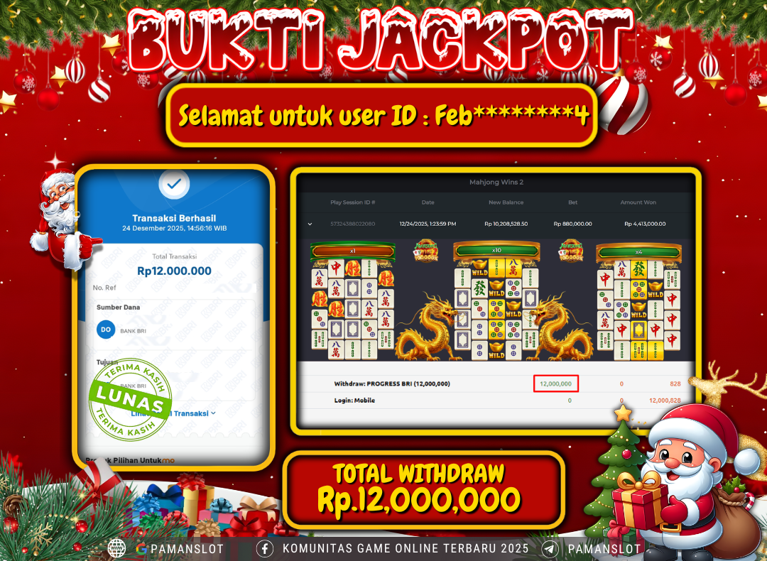 PAMANSLOT JACKPOT Game Mahjong Wins 2 Rp.12,000,000- LUNAS