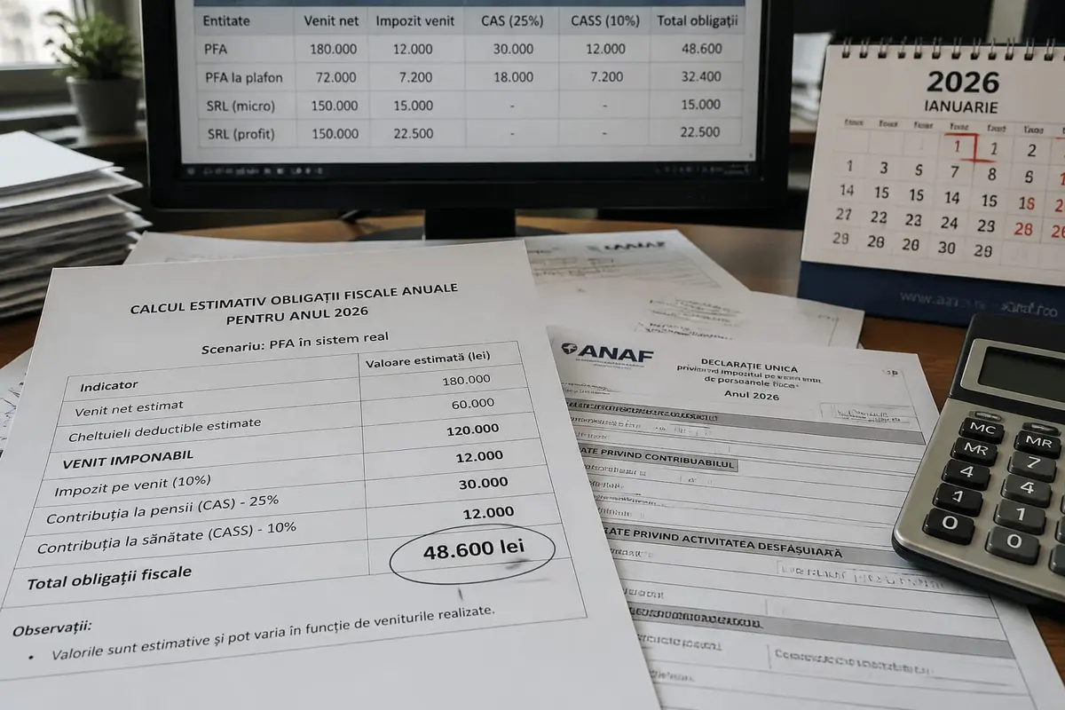 Pragul de 48.600 de lei pe an pentru PFA schimbă contribuțiile sociale în 2026
