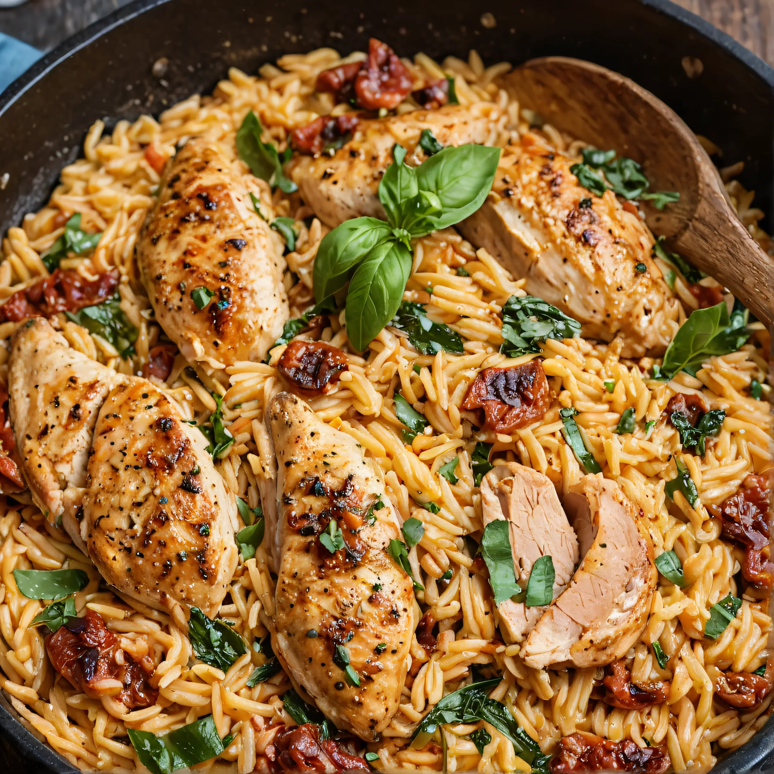 Sun-Dried Tomato Chicken Orzo Skillet Dish
