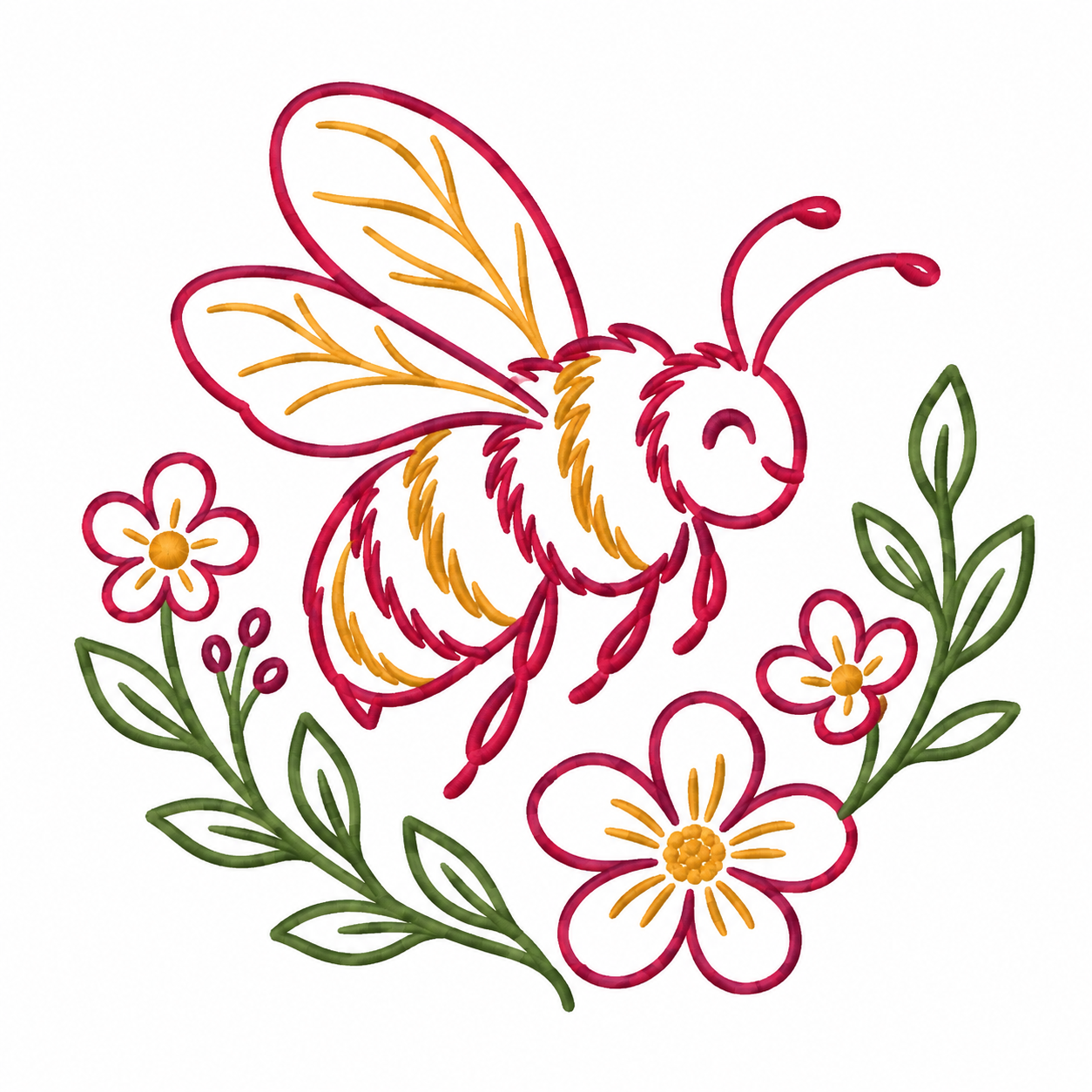 Bee & Wildflowers Hoop outline preview for PDF or EMB transfer