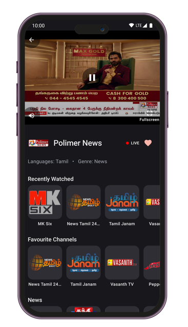 Tamil Streams app screenshot - Live Preview Before Full Screen