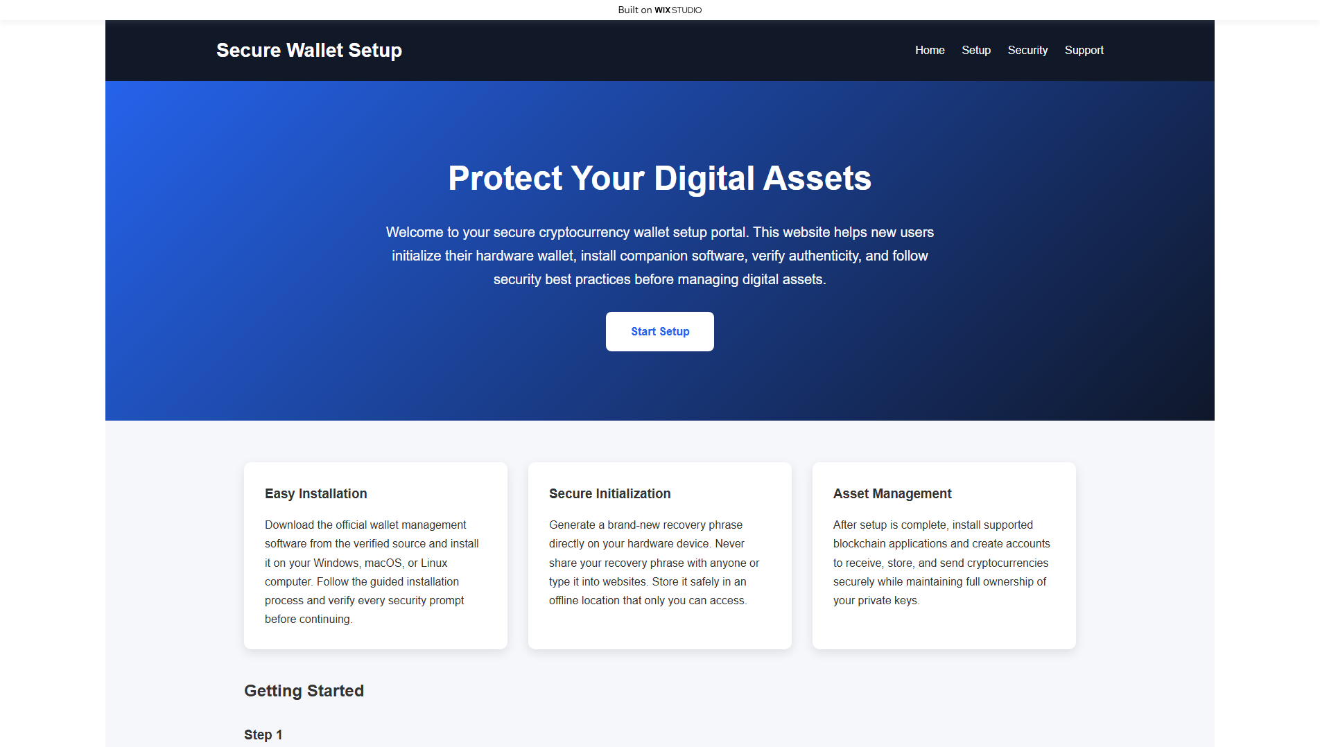 Forensic screenshot of iostarts-leddgrecdn.wixstudio.com showing the phishing page layout